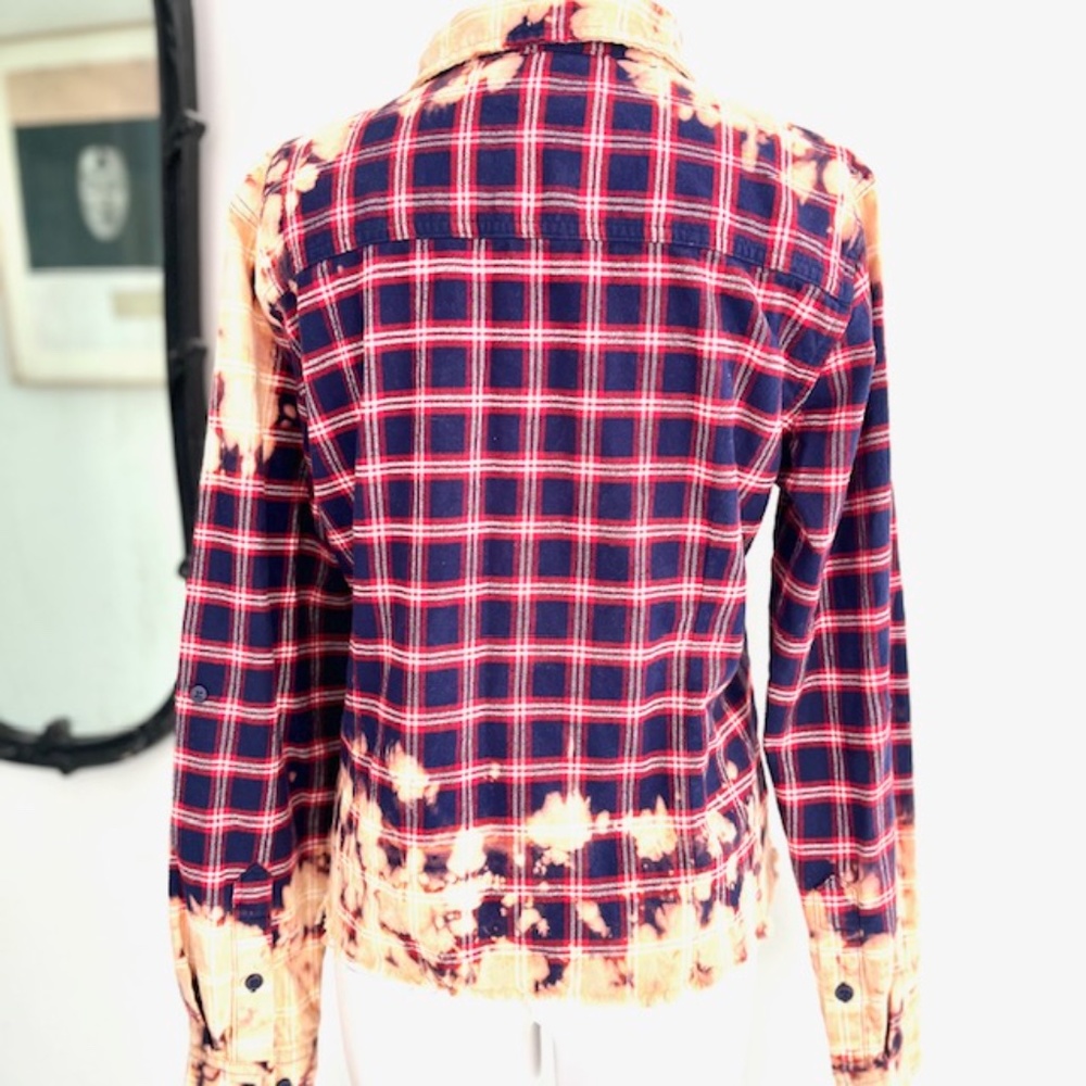 Blue Age Bleached Custom Grunge Flannel with Patches - Picture 5 of 7
